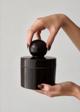 EON luxury ceramic vessel candle with wooden wick and premium soy wax in a reusable ceramic jar with lid.