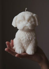 White Shih Tzu Maltese dog candle, handmade soy wax puppy candle