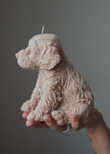 Goldendoodle puppy candle in hand, unique dog lover gift Australia