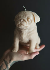detailed beige pug candle texture handmade dog candle